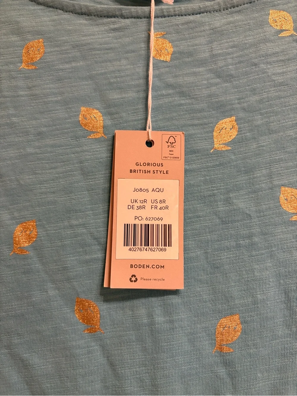 Boden NWT Darcy Aqua Blue Lemon Print Jersey Tee Shirt Dress Size 8 - Picture 6 of 8